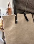 Tote - beige hamp med læderremme