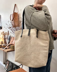 Tote - beige hamp med læderremme