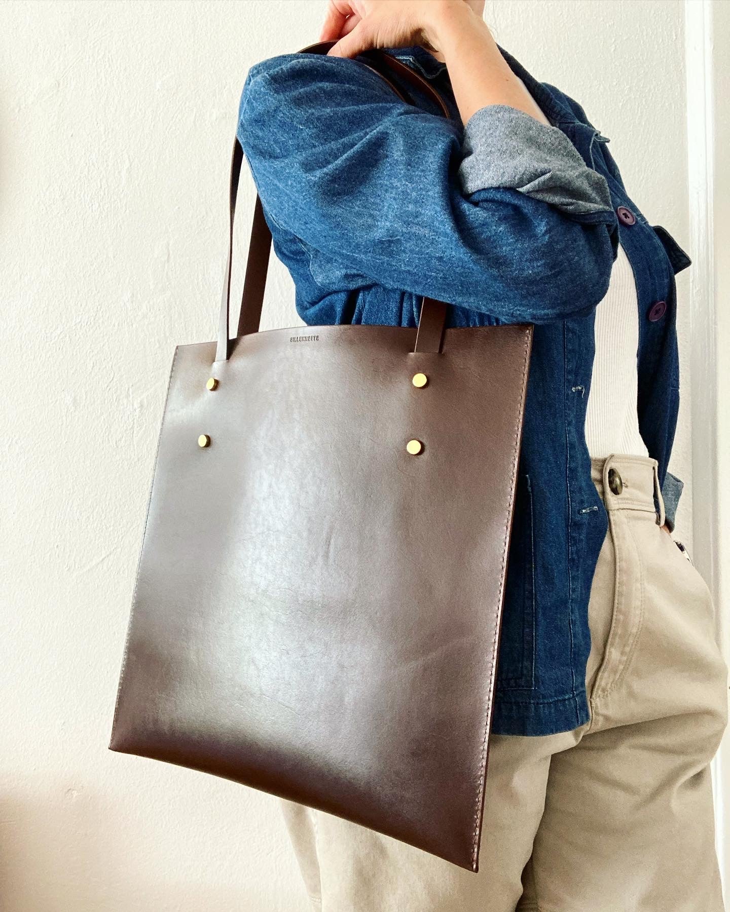 Leather tote: HEBERT kvadrat (dark brown)