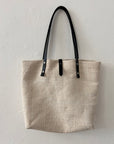 Tote - beige hamp med læderremme