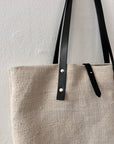 Textile tote - beige hemp with leather straps