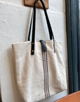 Tote - beige hamp med læderremme