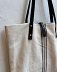 Tote - beige hamp med læderremme