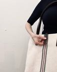 Tote - beige hamp med læderremme