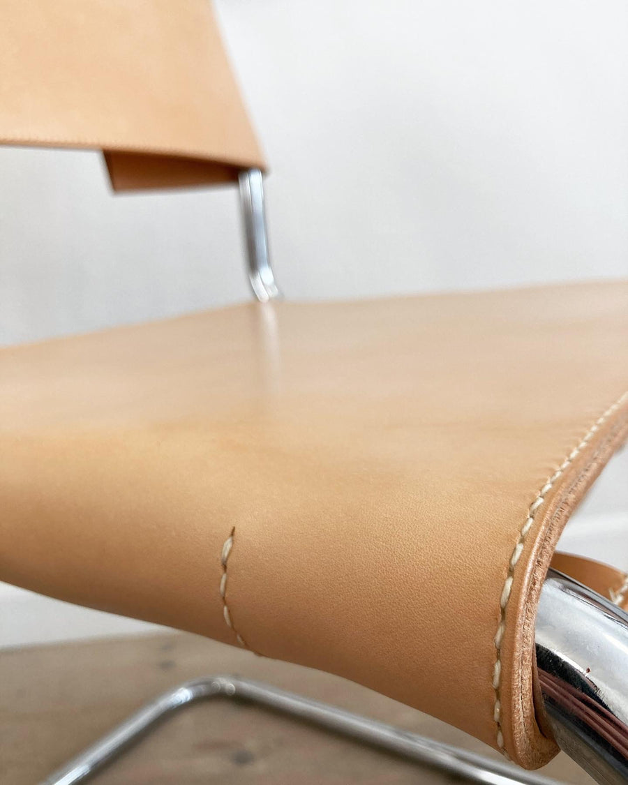 VINTAGE S33 CANTILEVER CHAIR IN NATURAL HARNESS LEATHER BY MART STAM FOR THONET