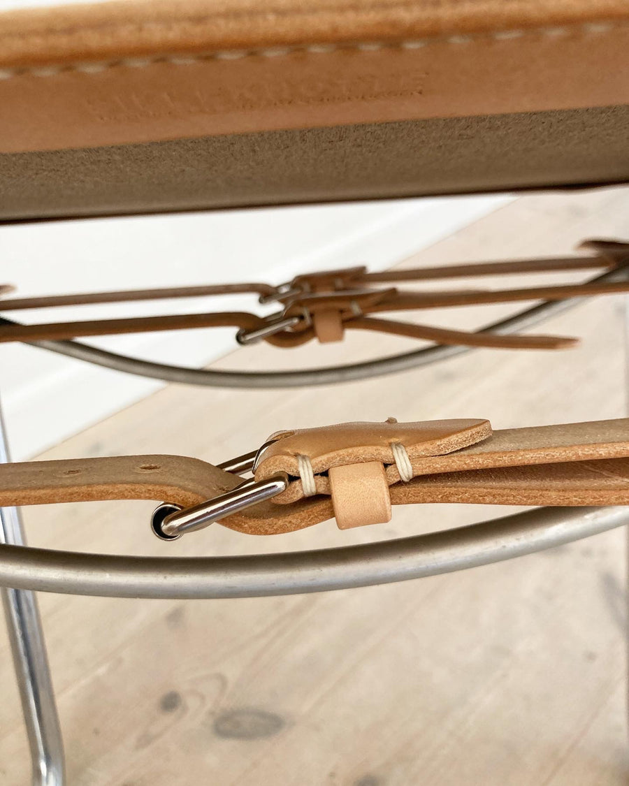 VINTAGE S33 CANTILEVER CHAIR IN NATURAL HARNESS LEATHER BY MART STAM FOR THONET