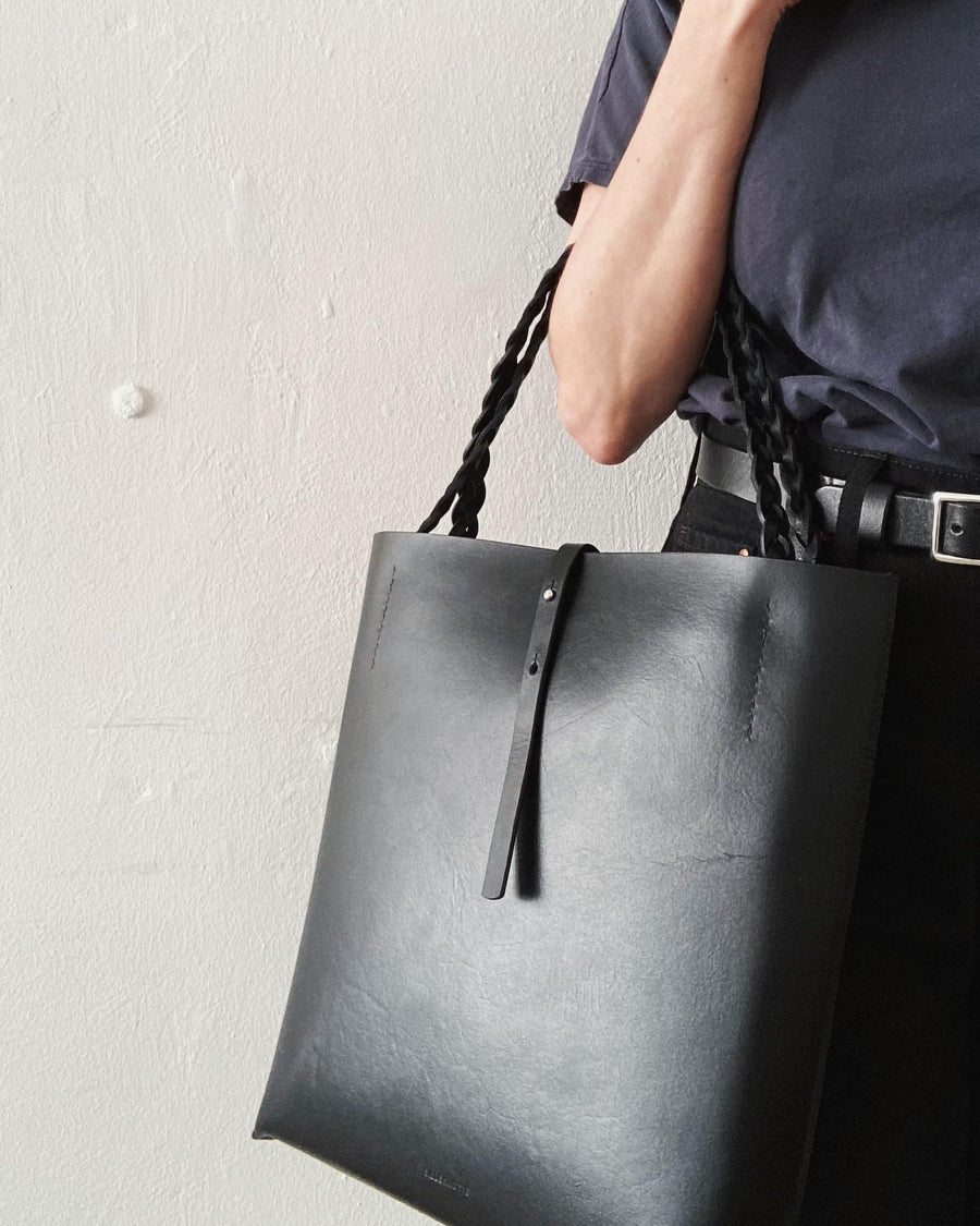 Leather tote & shoulder bag : MIMI (black)