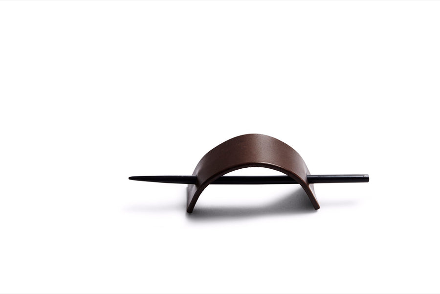 LEATHER & HORN HAIR PIN: ARC (DARK BROWN)