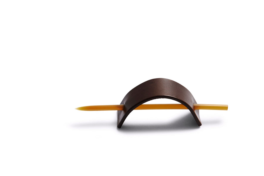 LEATHER & HORN HAIR PIN: ARC (DARK BROWN)