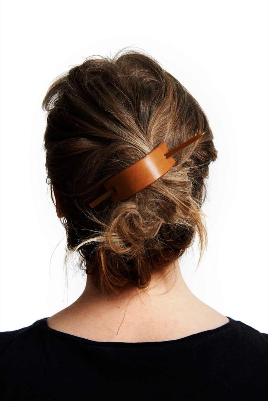 LEATHER & HORN HAIR PIN: ARC (BLACK)