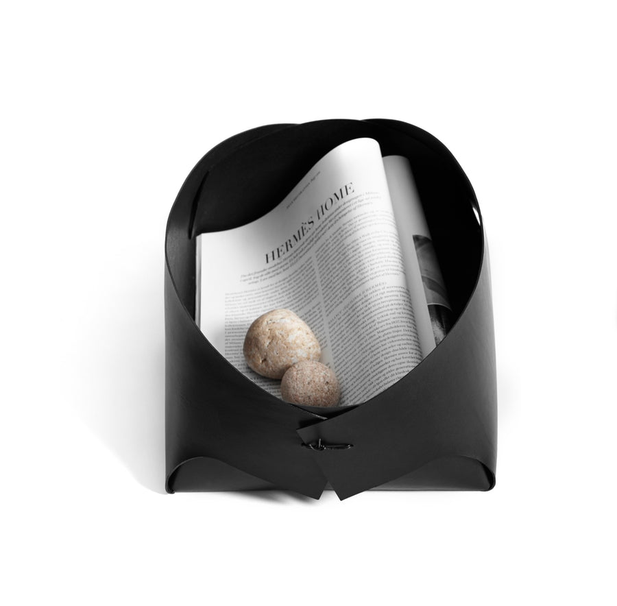 Leather basket: FOLD - large (black)
