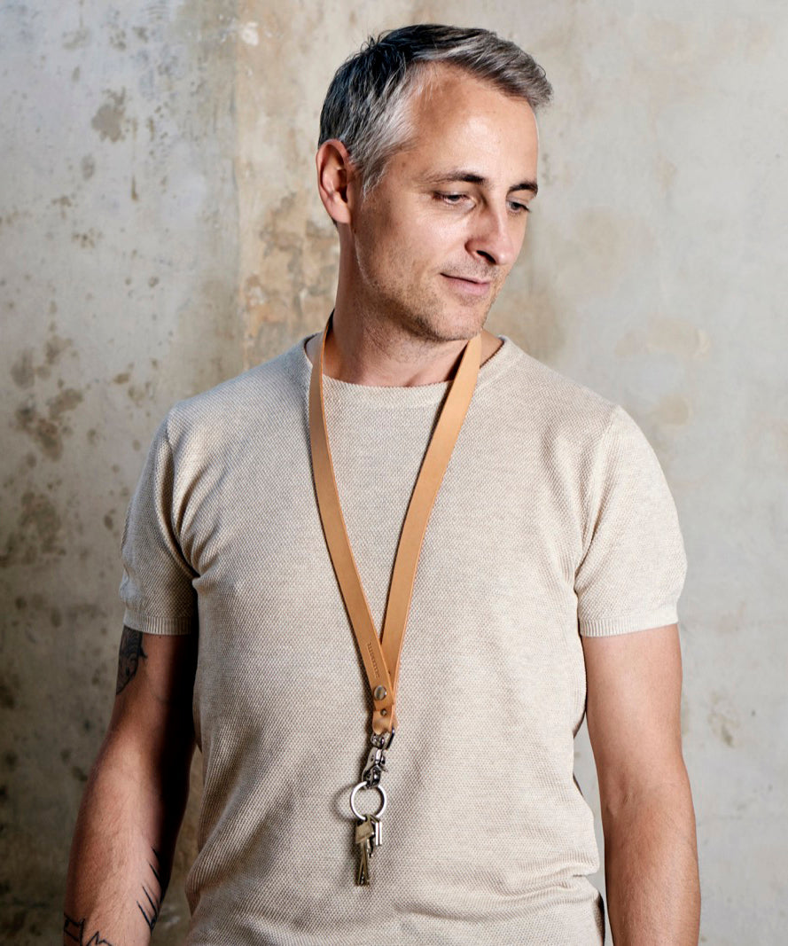 Leather keyring: CARLO long (natural)