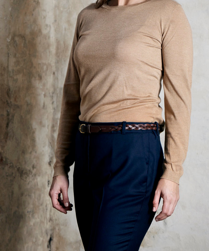 Plaited leather belt: HELLE (dark brown)