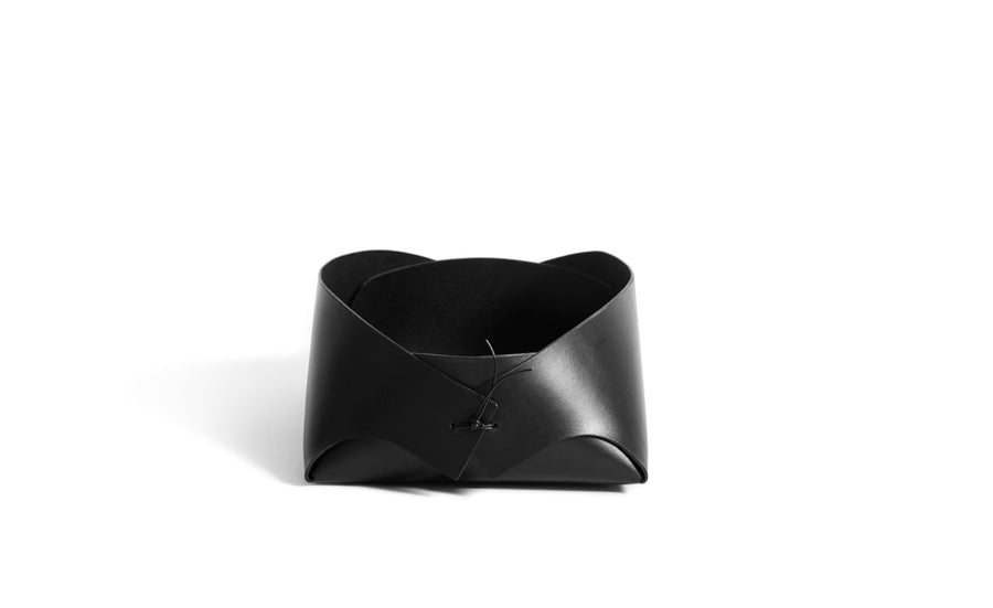 Leather basket: FOLD - large (black)