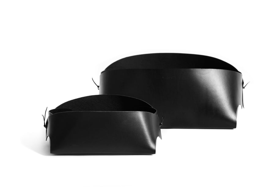 Leather basket: FOLD - large (black)